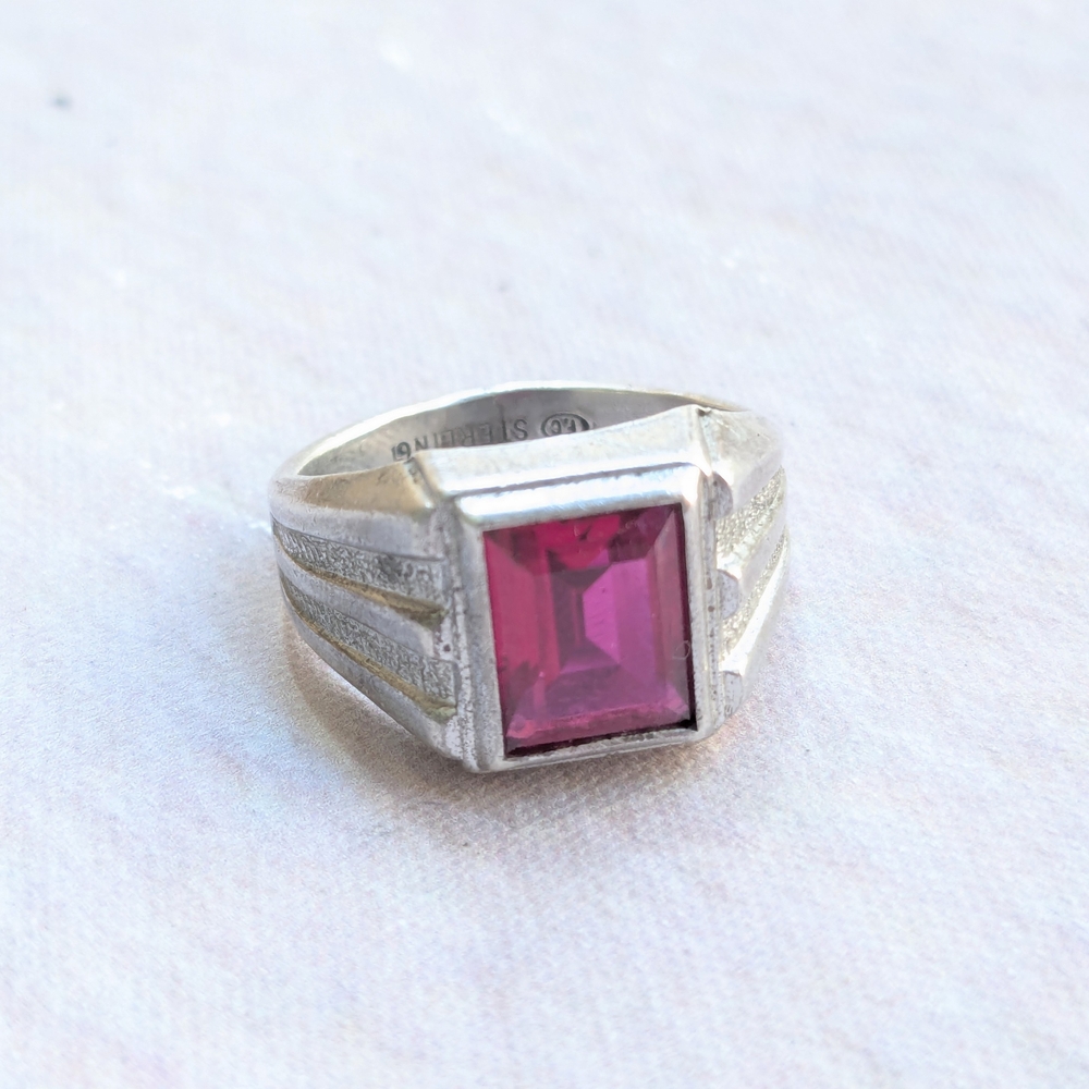 Vintage Sterling Silver Ring Red Label Ruby 9 Fac… - image 2
